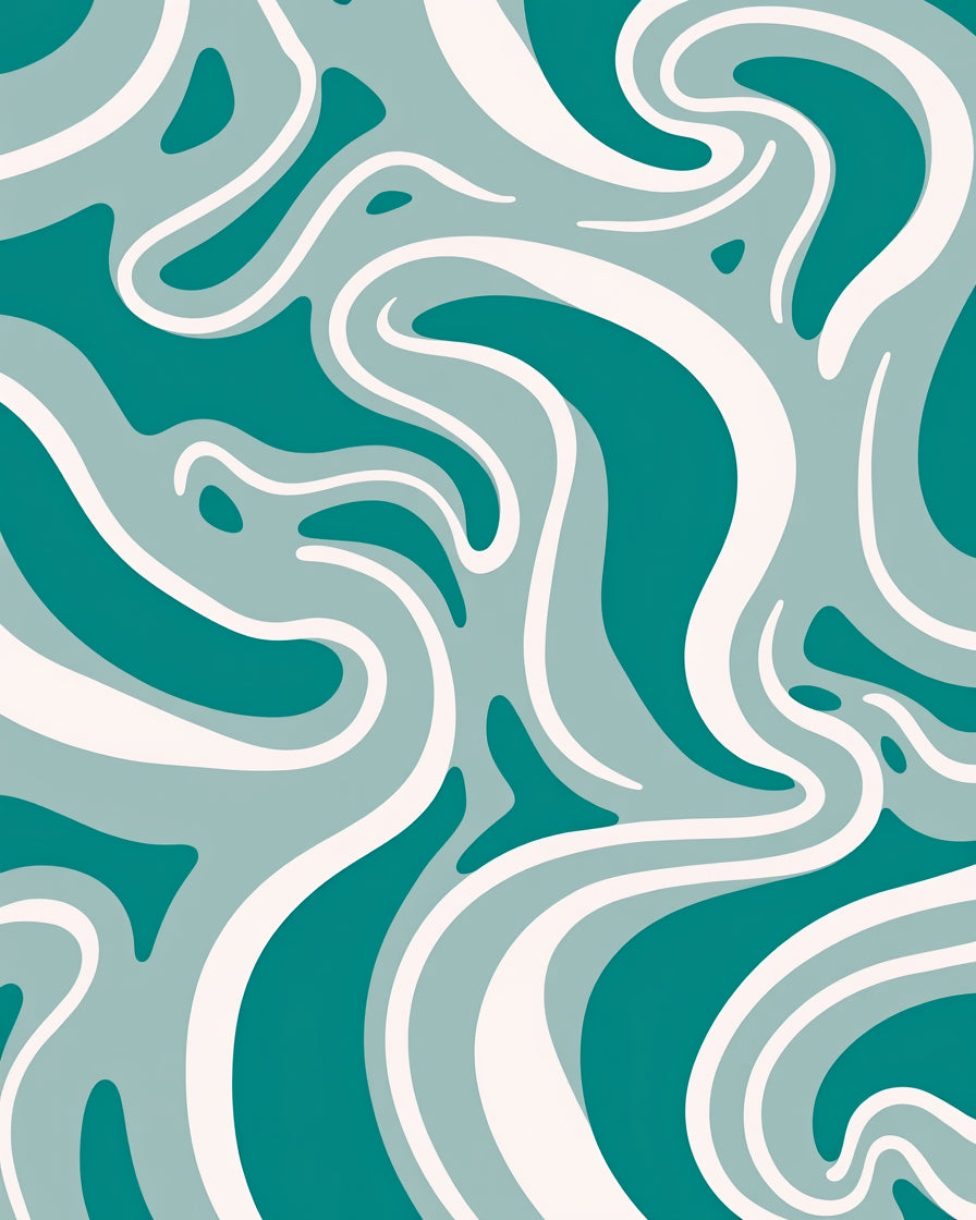 Teal And White Fluid Swirl Pattern Rug