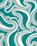 Teal And White Fluid Swirl Pattern Rug