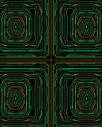 Green Circuit Board Geometric Hexagon Rug