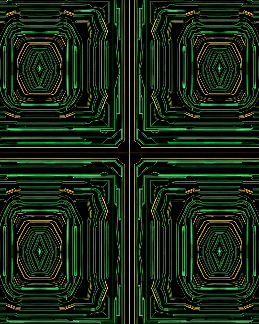 Green Circuit Board Geometric Hexagon Rug