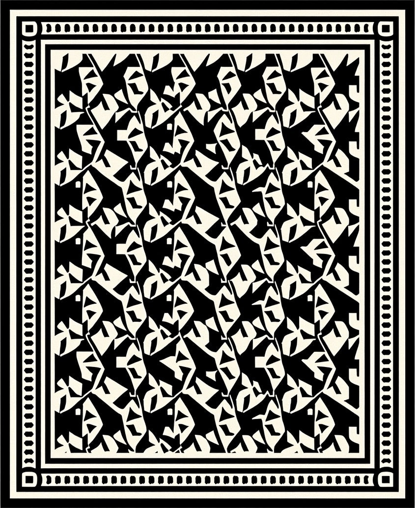 Abstract Black White Geometric Pattern Rug