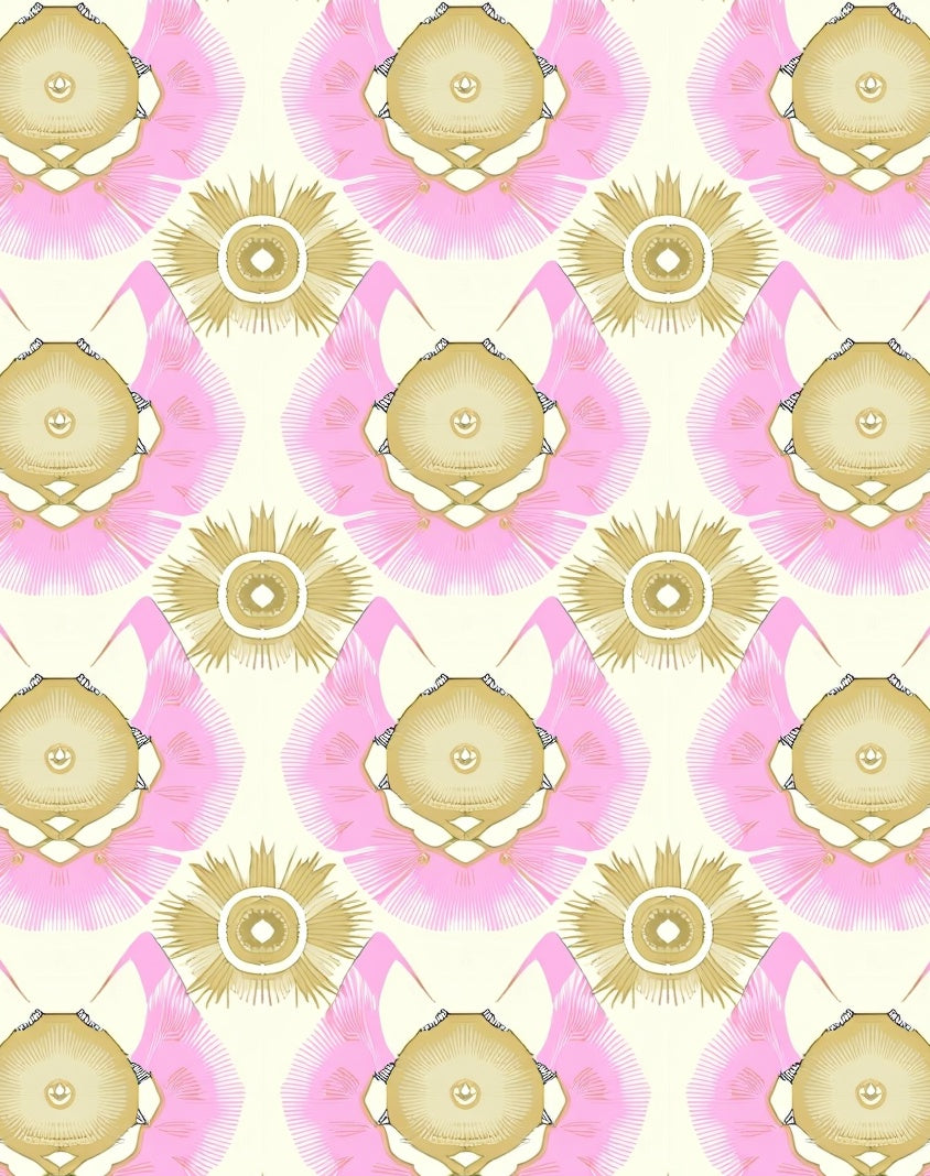 Gold Pink Floral Mandala Pattern Rug