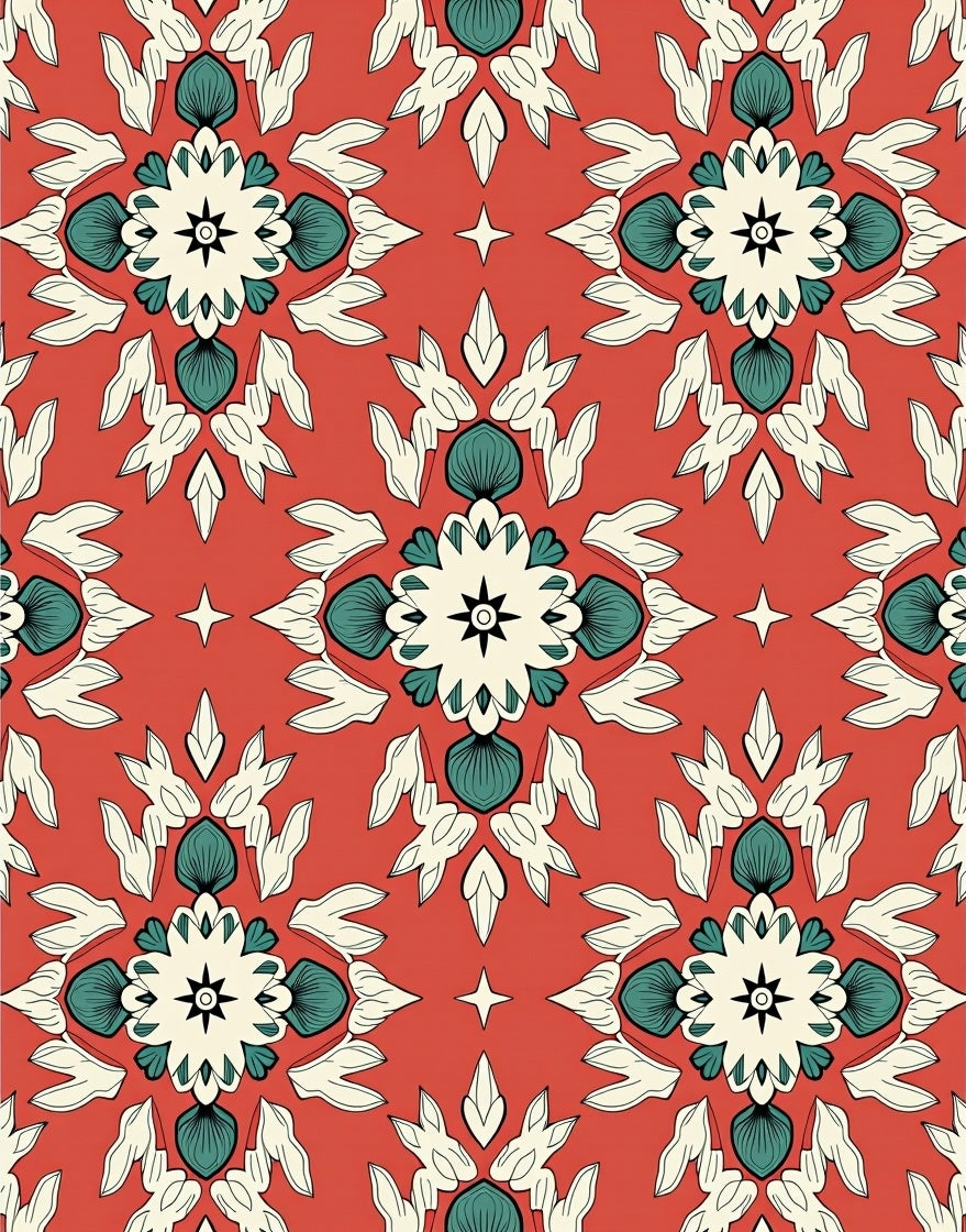 Coral Floral Starburst Pattern Rug