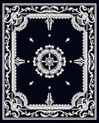Elegant Floral Emblem Black White Rug