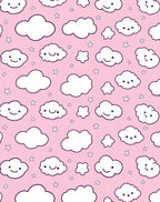 Cute Smiling Clouds Stars Pink Print Rug