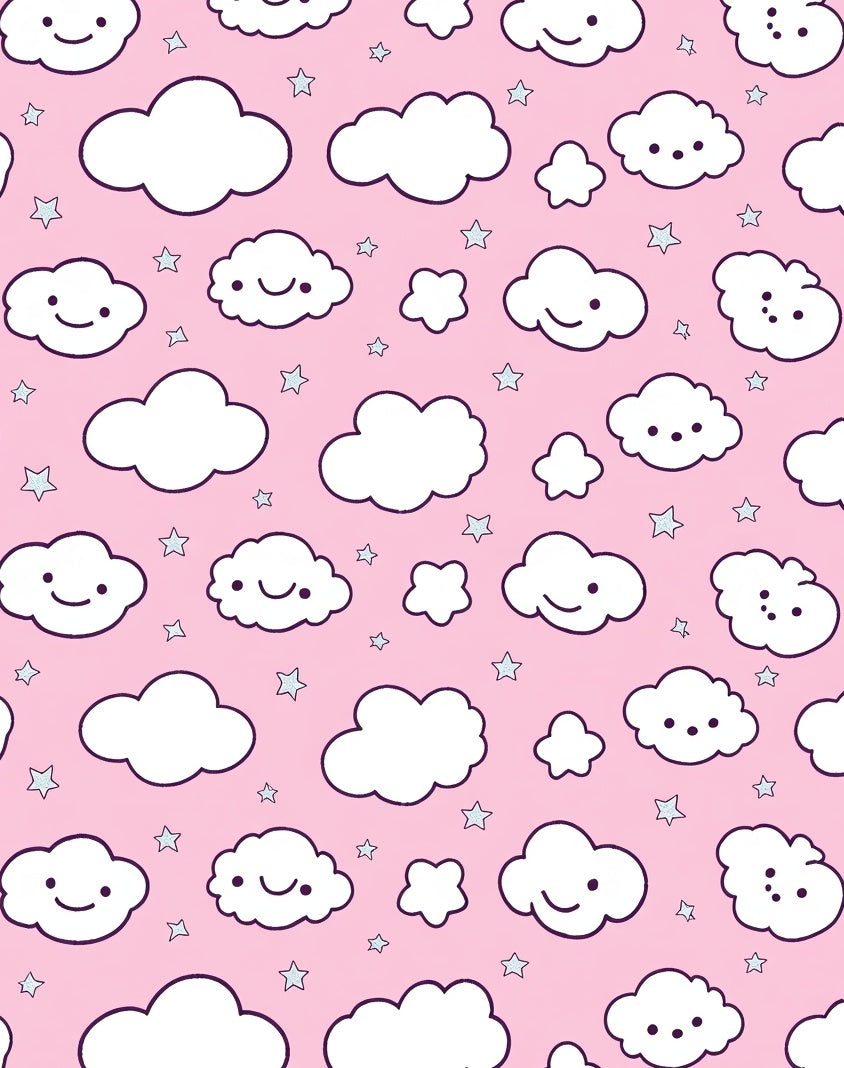 Cute Smiling Clouds Stars Pink Print Rug