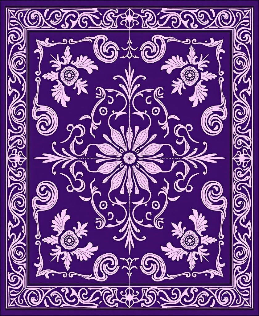 Classic Floral Scrollwork Indigo Pattern Rug