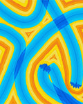 Abstract Swirls Blue Yellow Orange Design Rug