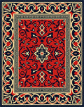 Red Navy Floral Geometric Pattern Rug