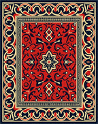 Red Navy Floral Geometric Pattern Rug