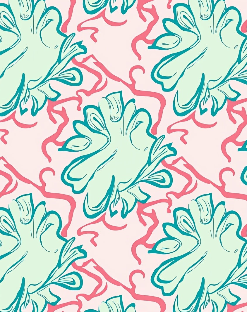 Abstract Coral And Leaf Motif Rug