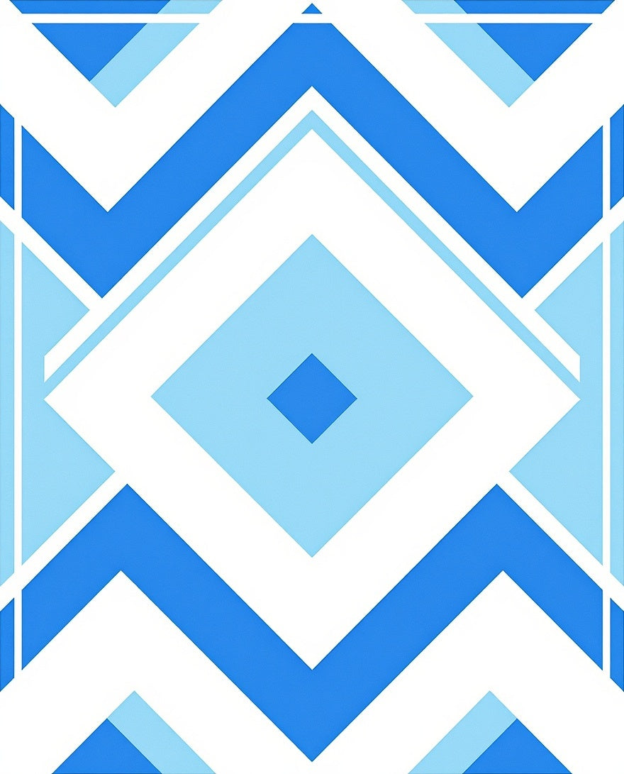 Azure Blue Geometric Diamond Pattern Rug