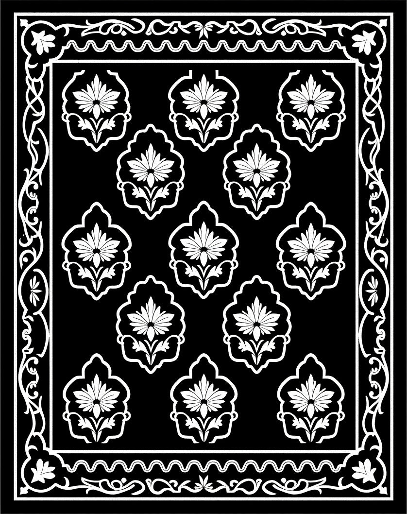 Elegant White Floral Symmetry Rug