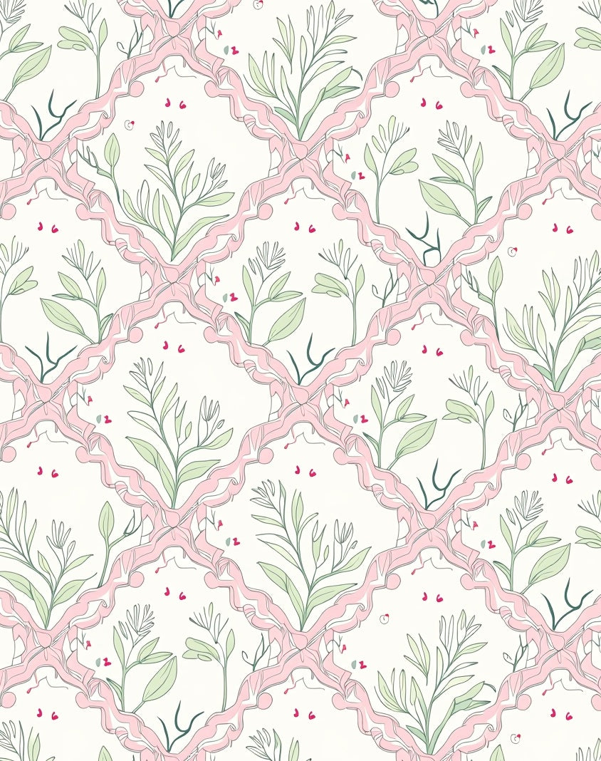 Feminine Floral Ribbon Lattice Pattern Rug