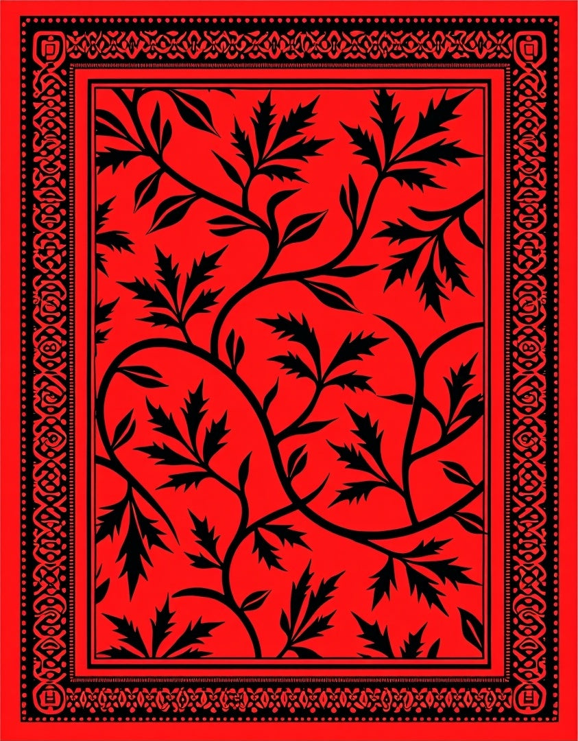 Crimson Black Branch Floral Medallion Rug