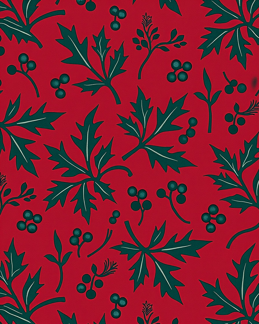 Festive Leaf and Berry Pattern Rug