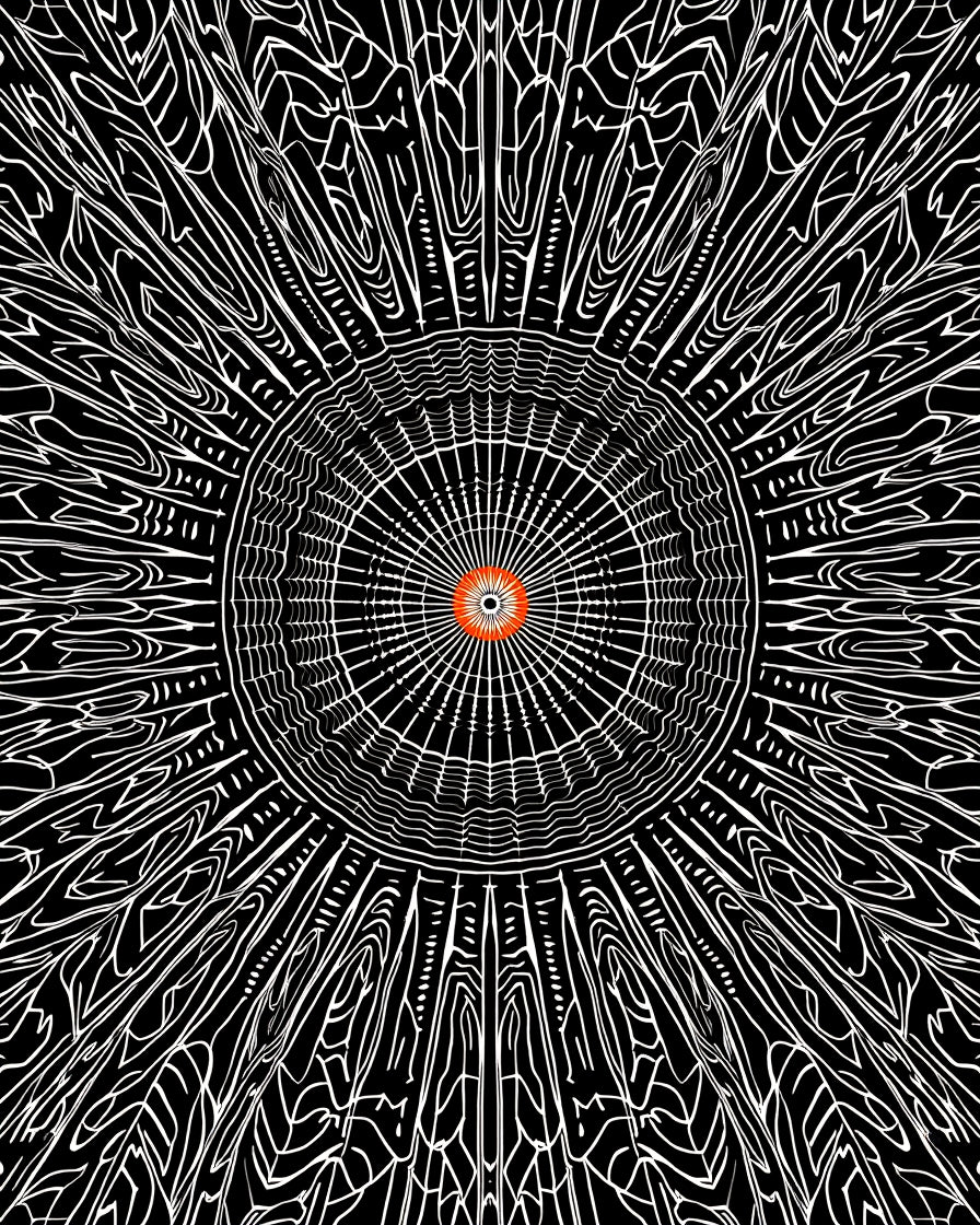 Radial Black And White Sunburst Design Rug
