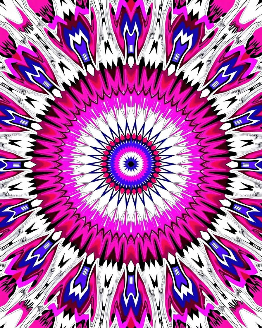 Vivid Pink Blue White Kaleidoscope Rug