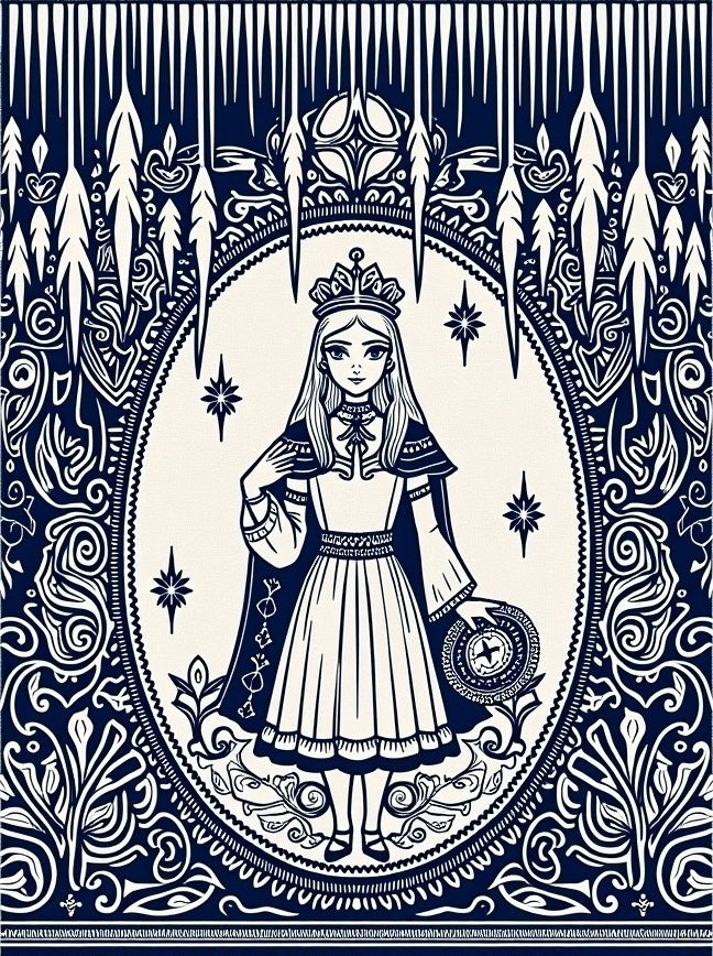 Regal Queen With Ornate Border Design Rug