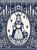 Regal Queen With Ornate Border Design Rug