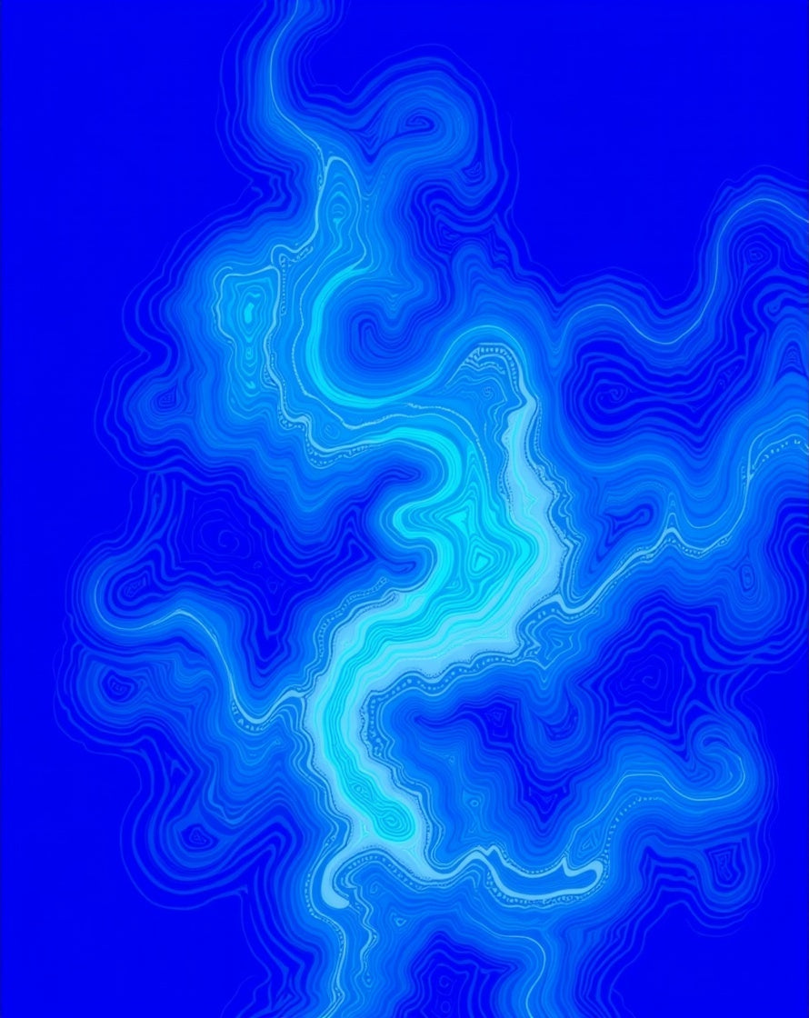 Abstract Blue Wavy Contour Rug