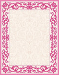 Ornate Pink Floral Scrollwork Border Rug