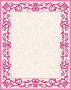 Ornate Pink Floral Scrollwork Border Rug