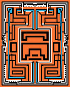 Orange Maze Pattern with Blue Accents Rug