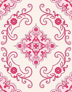 Pink Floral Scrollwork Design Rug