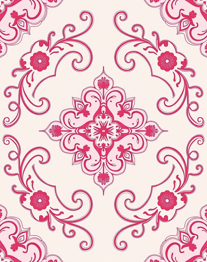 Pink Floral Scrollwork Design Rug