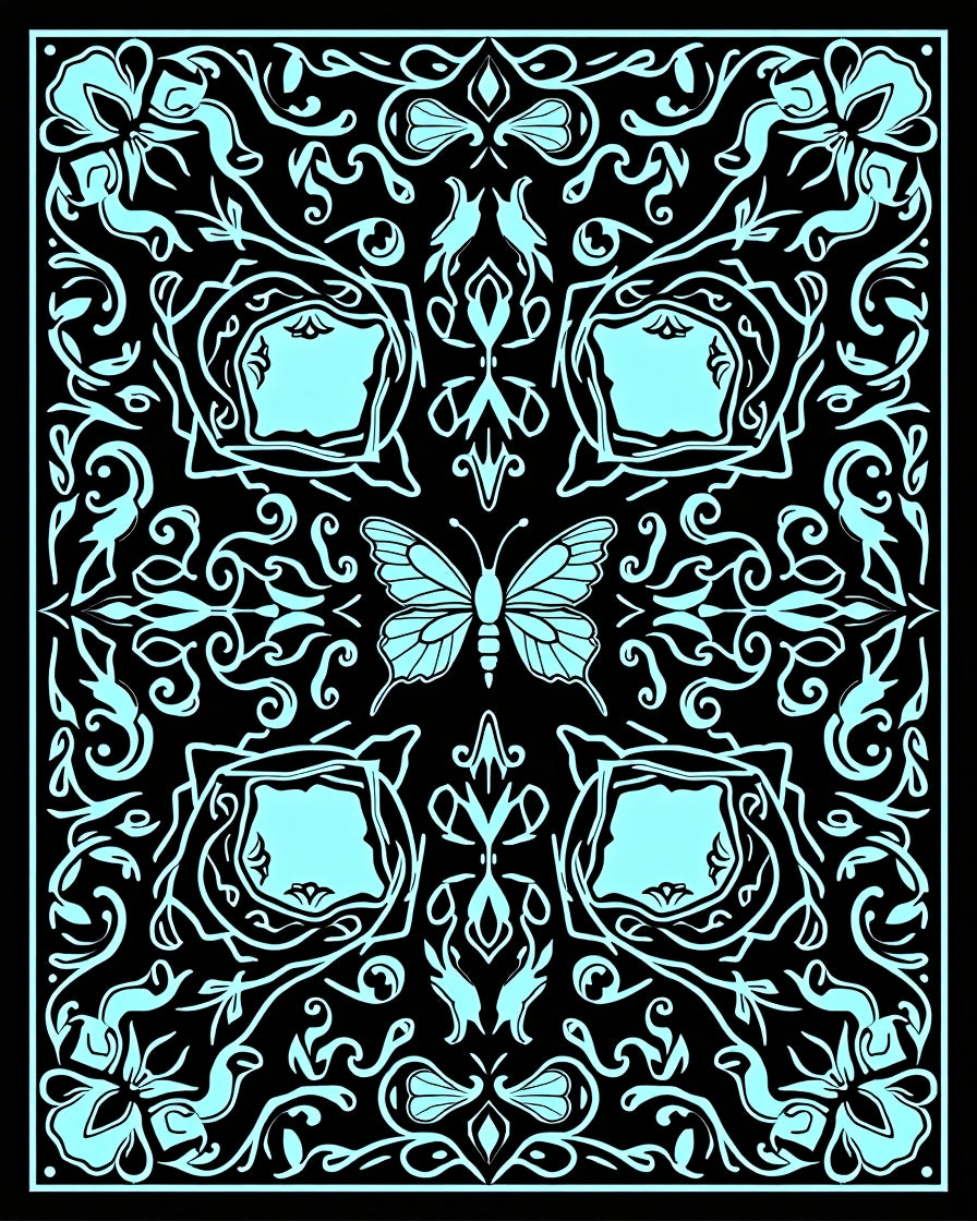 Ornate Butterfly Floral Symmetry Design Rug