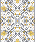 Elegant Yellow and Grey Floral Tile Design Rug