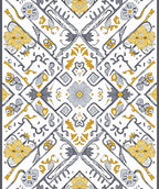 Elegant Yellow and Grey Floral Tile Design Rug