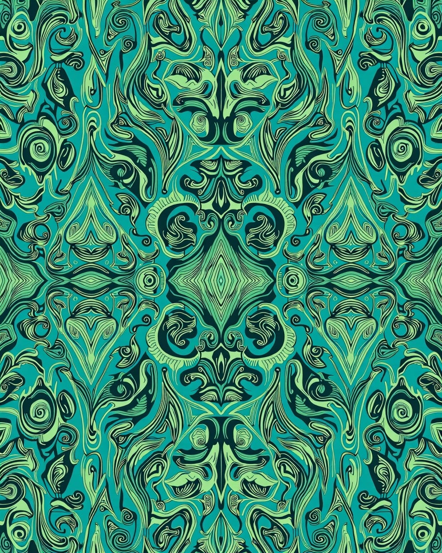 Teal Emerald Swirling Organic Garden Rug
