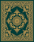 Emerald Green Golden Medallion Scroll Rug