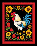 Bold Rooster Floral Border Design Rug