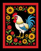 Bold Rooster Floral Border Design Rug