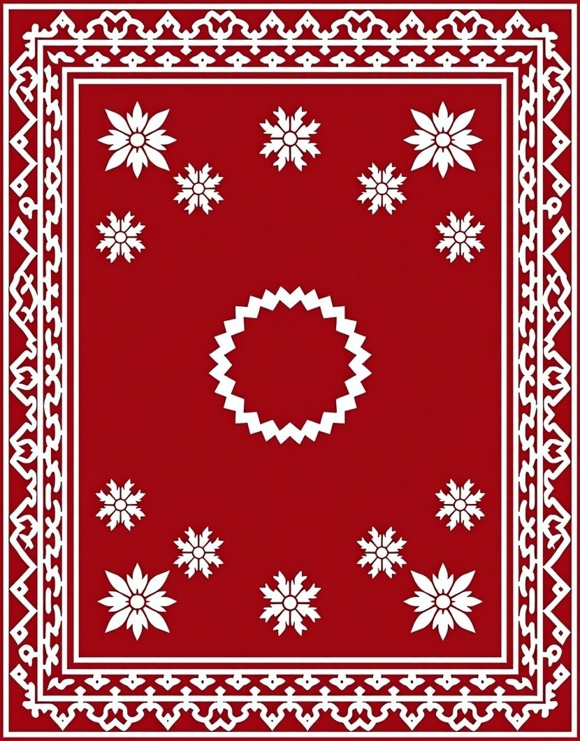 Bold Red White Floral Medallion Rug
