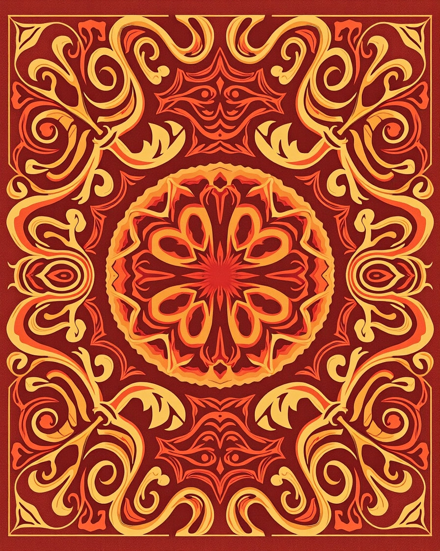 Rich Red Gold Swirl Mandala Rug