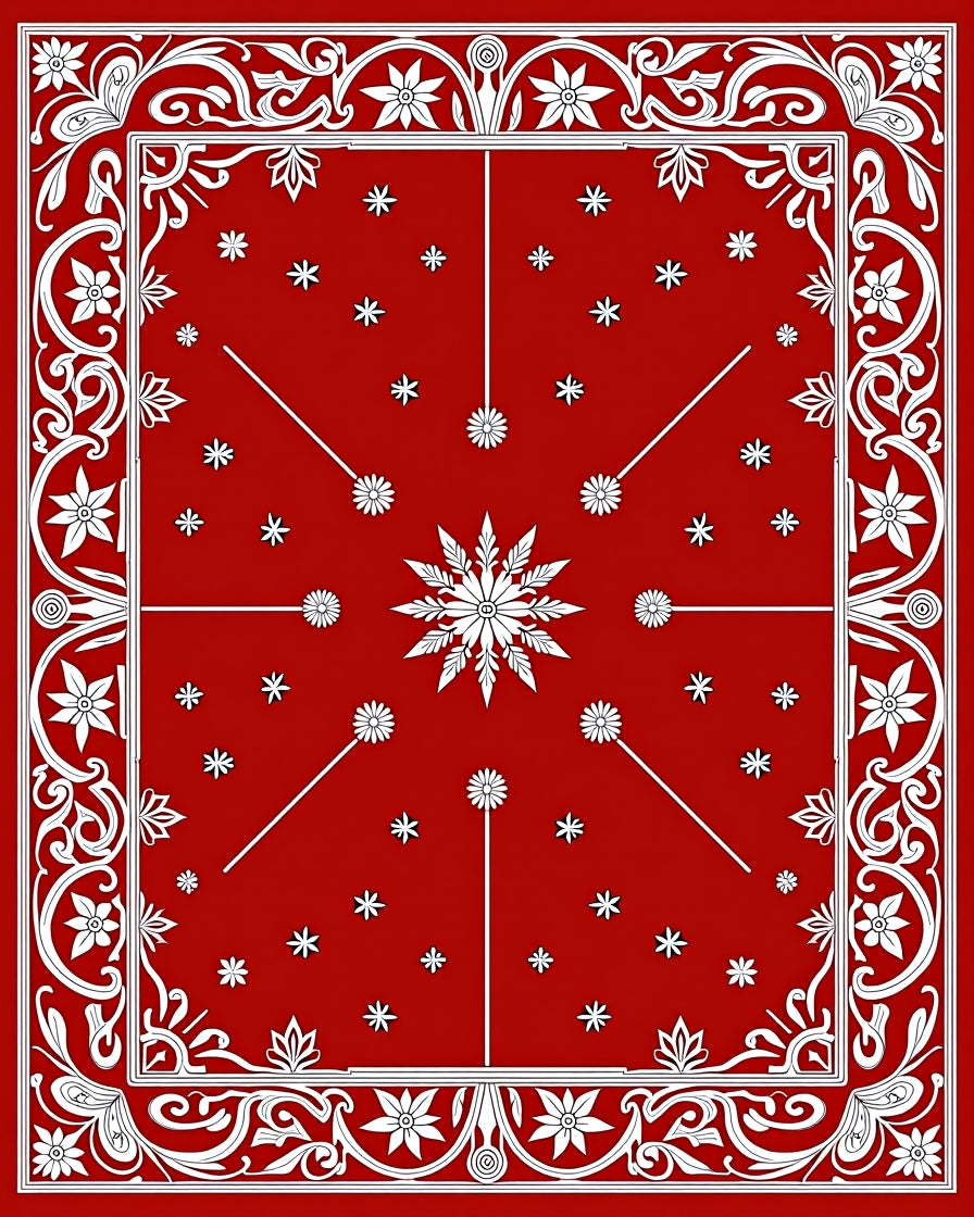 Red Floral Leaf Intricate Border Design Rug