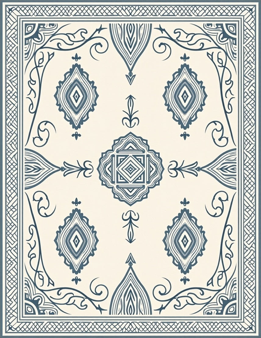 Ornate Diamond Swirl Pattern Rug