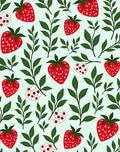Red Strawberry Green Leaf Nature Print Rug