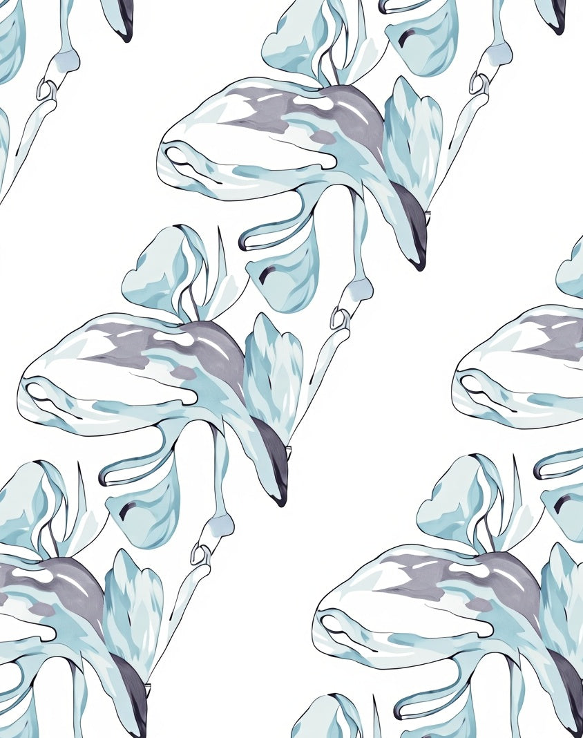 Abstract Blue White Fluid Shapes Rug