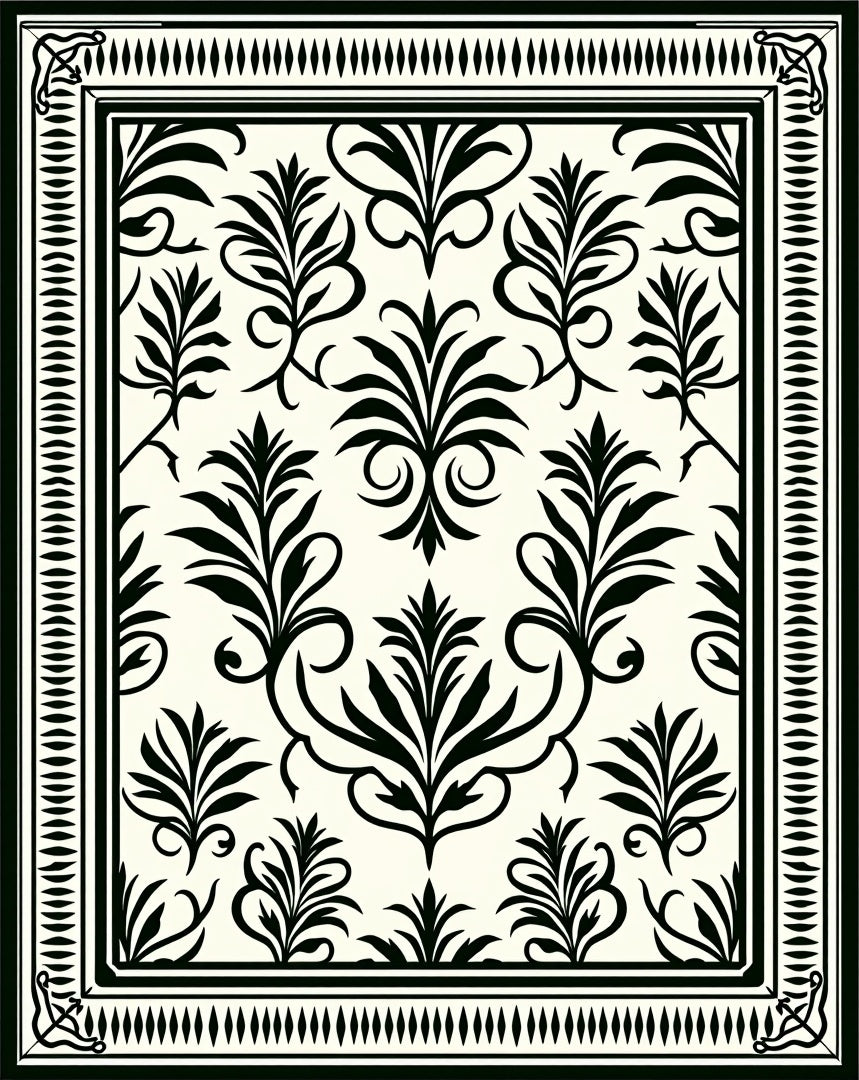 Classic Damask Floral Pattern Rug