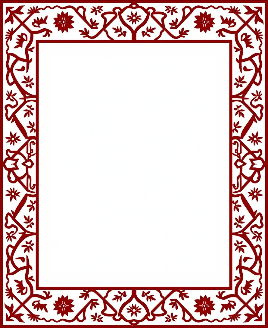 Elegant Red Floral Vine Border Design Rug