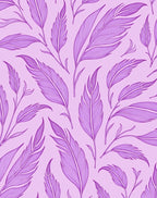 Purple Feather Patterned Line Art Rug