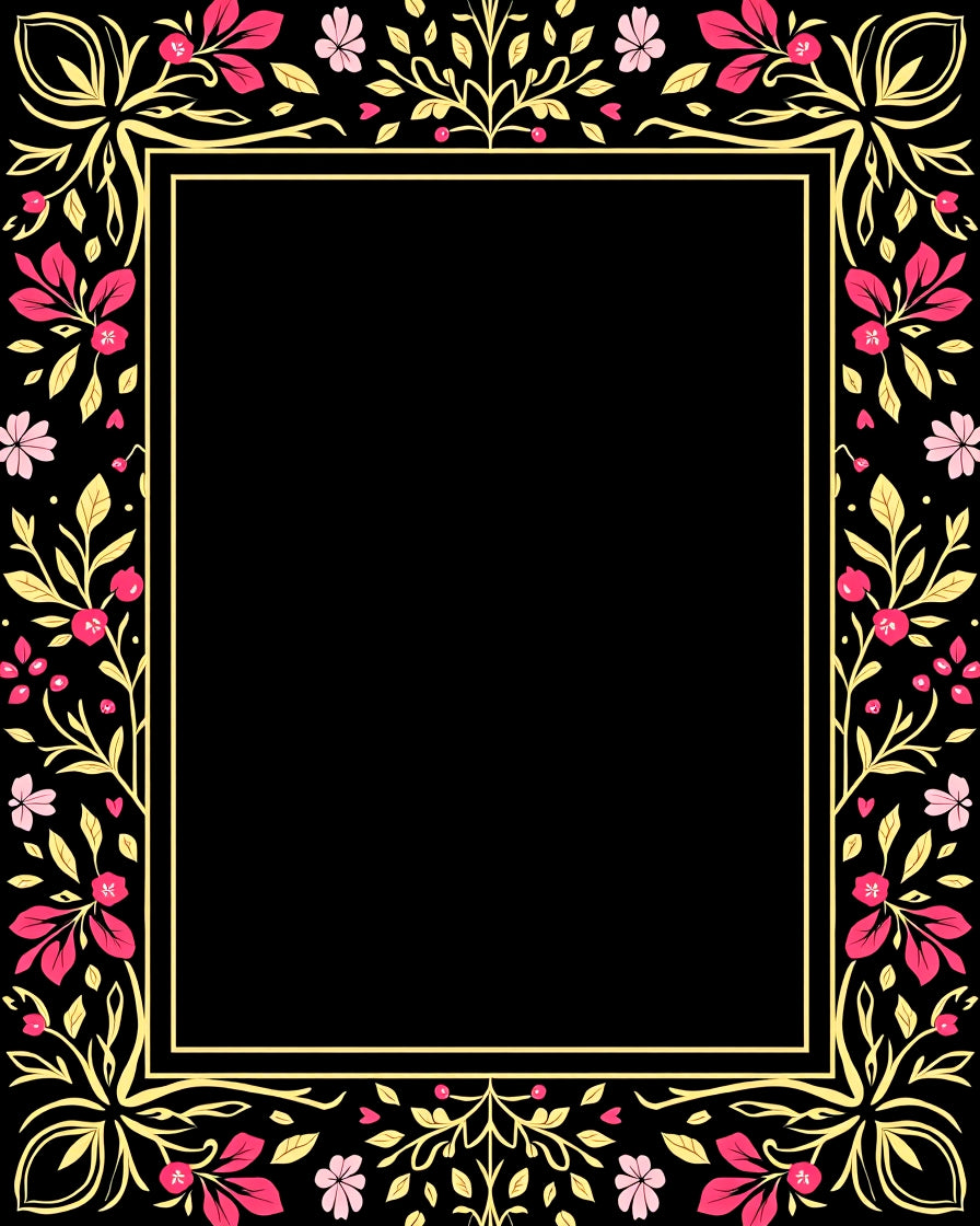 Golden Floral Pink Blossom Border Rug