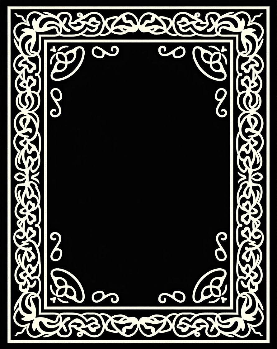 Intricate White Floral Scroll Frame Design Rug