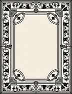 Ornate Black Floral Border Design Rug