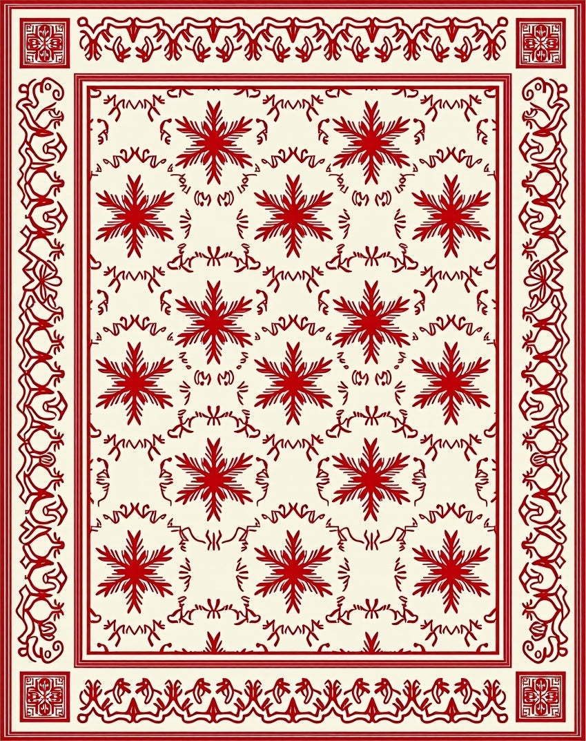 Red Floral Starburst Traditional Pattern Rug